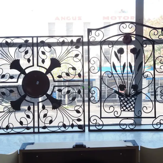 2x wrought metal wall mounted garden art - green dots