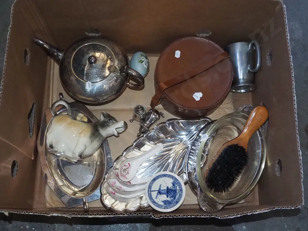 box; plated tea pot, serving spoons, collar box etc Image 1++