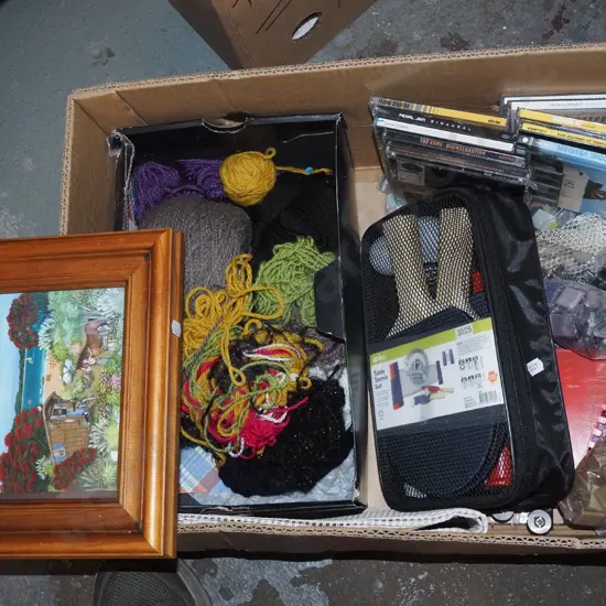 box; CDs, needlework threads, mosaic tiles etc