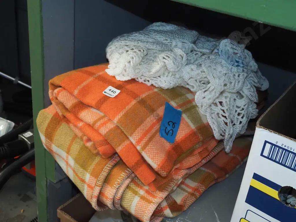 2x orange woollen blankets, 1x crochet shawl blanket Image 1++
