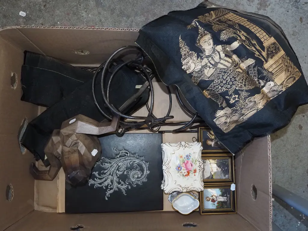 box; wall mounted wine rack, water buffalo figurine, small print etc Image 1++