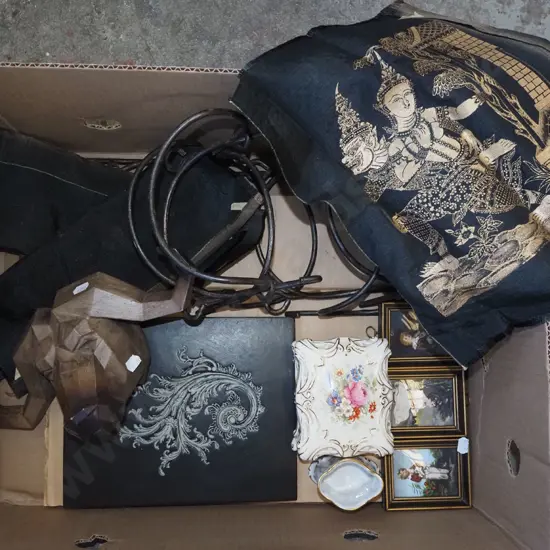 box; wall mounted wine rack, water buffalo figurine, small print etc