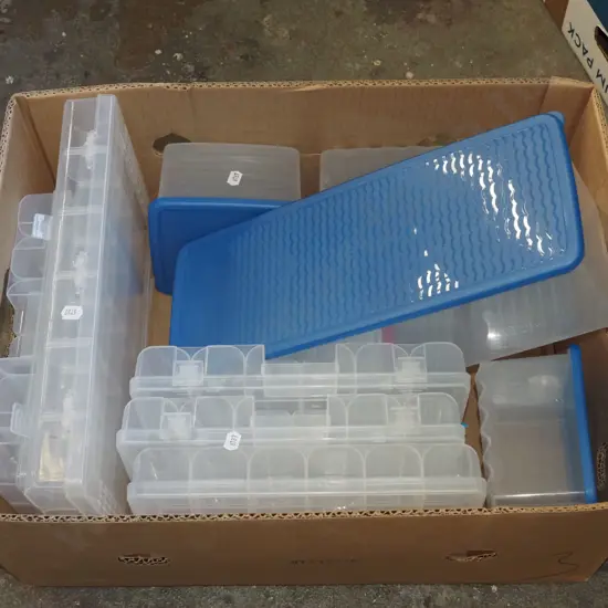 box; plastic containers and organisers