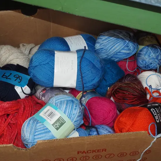box of knitting yarns