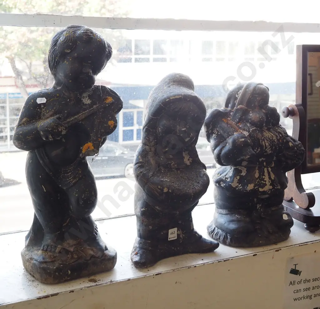 3x garden figurine - gnome, girl, boy with broken violin H480 Image 1++