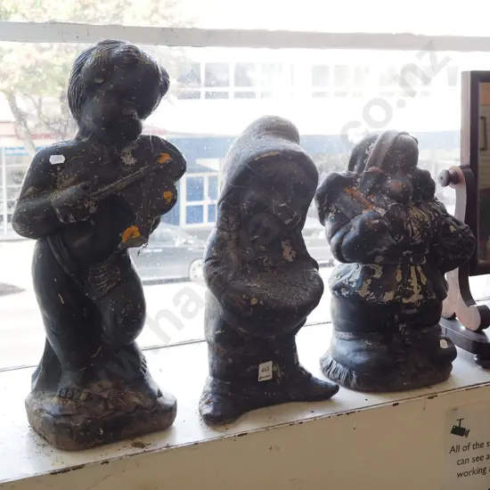 3x garden figurine - gnome, girl, boy with broken violin H480