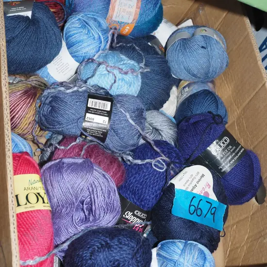 box of knitting yarns