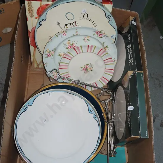 box; plates, cake stand, placemats etc