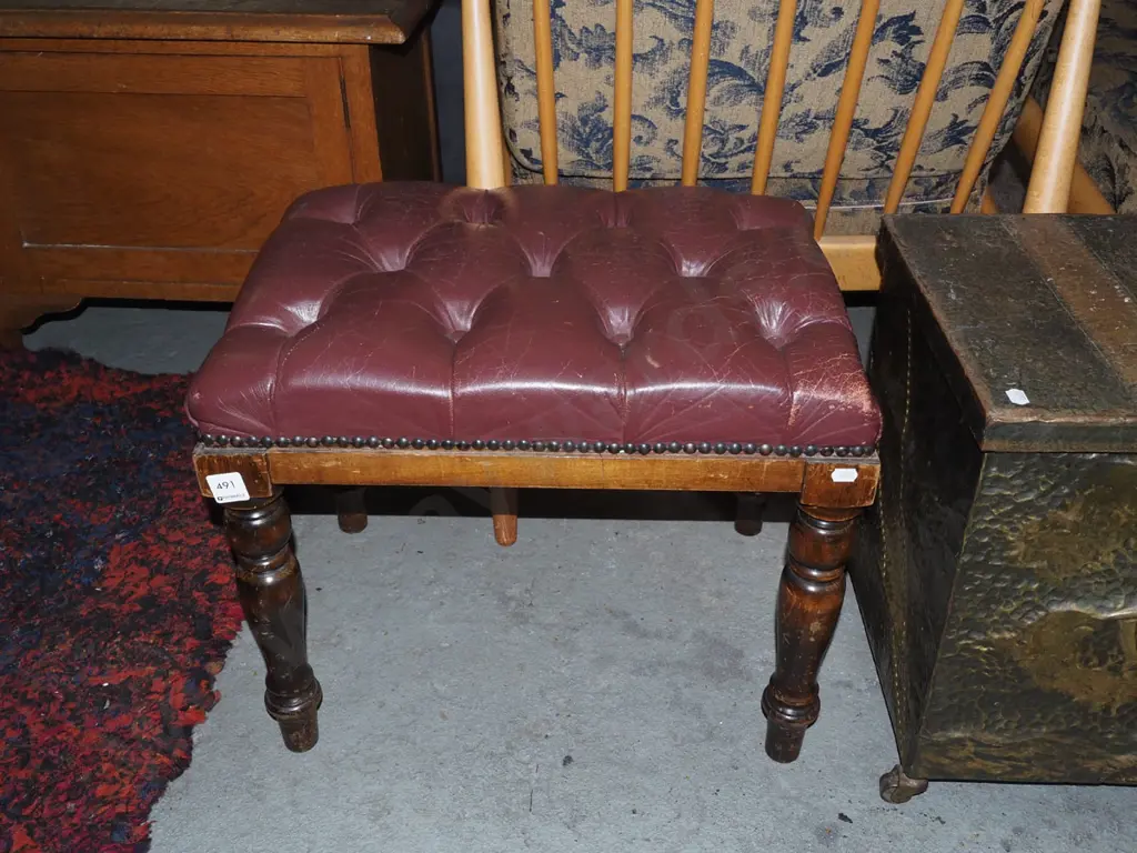 burgundy leather deep buttoned stool Image 1++
