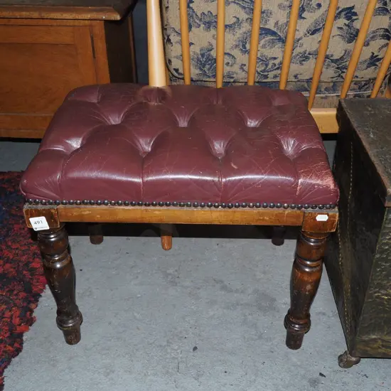 burgundy leather deep buttoned stool