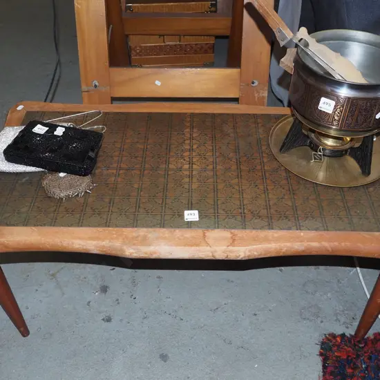 pressed copper top mahogany coffee table - varnish needs attention