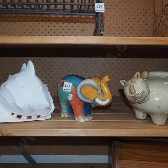 cat ornament, elephant ornament, seashell etc