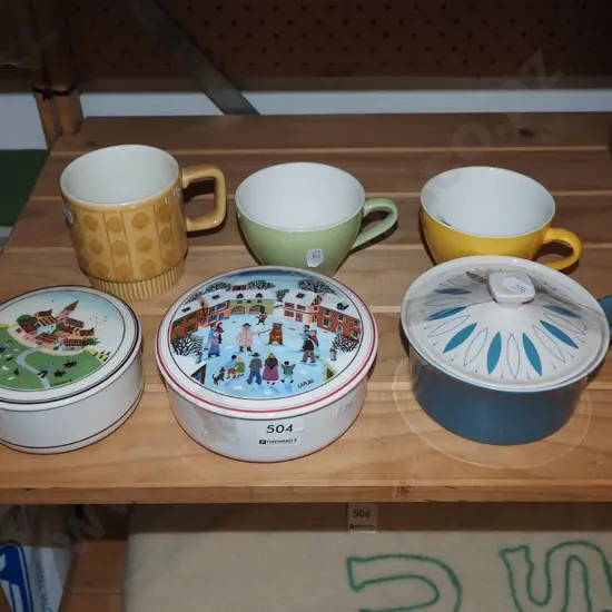 Villeroy & Boch lidded canisters, Crown Lynn cups etc