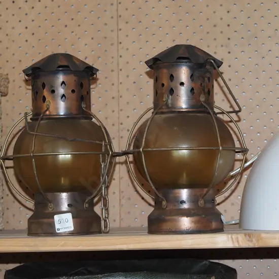 pair of battery powered hanging lanterns