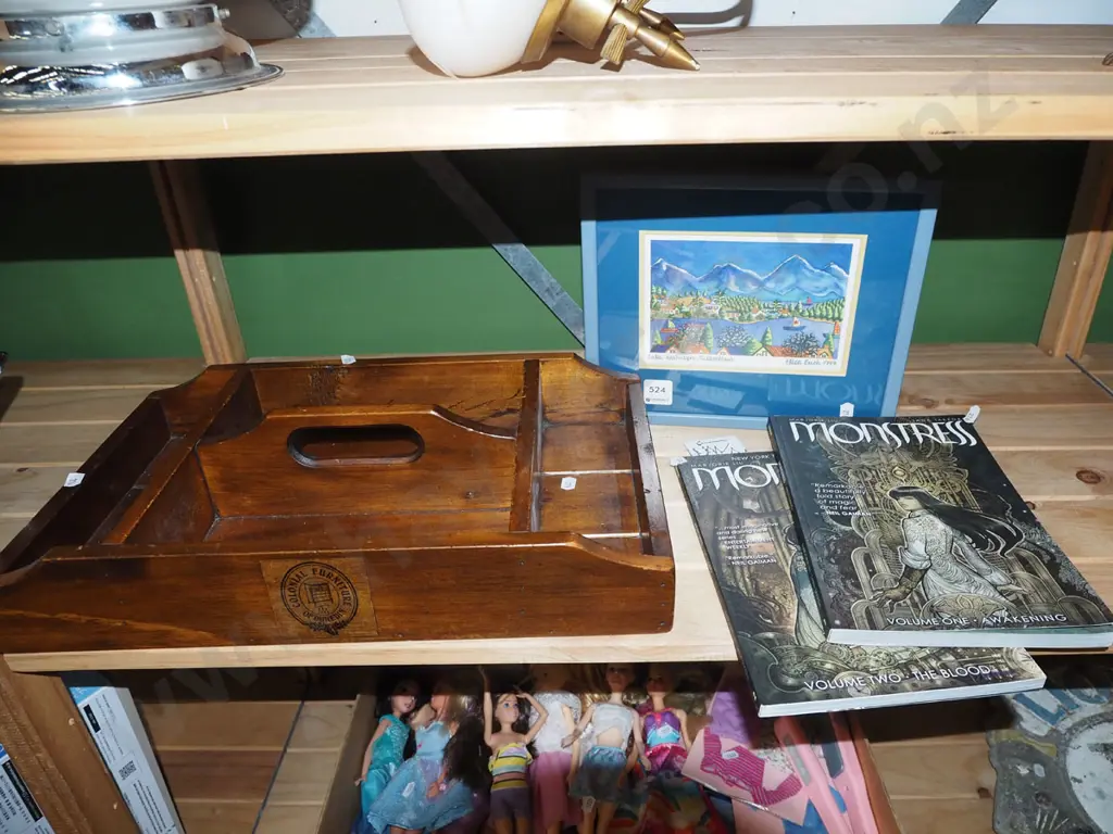 wooden cutlery tray, Ellen Bush Queenstown print, graphic novel Image 1++