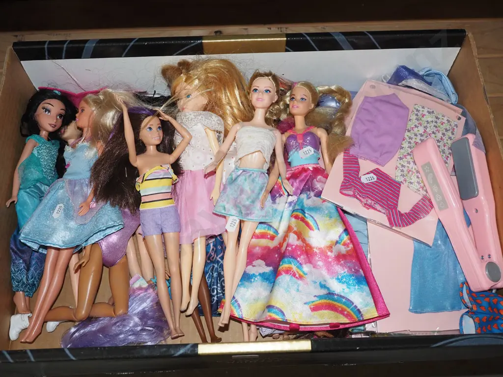 box of Barbie and other dolls Image 1++