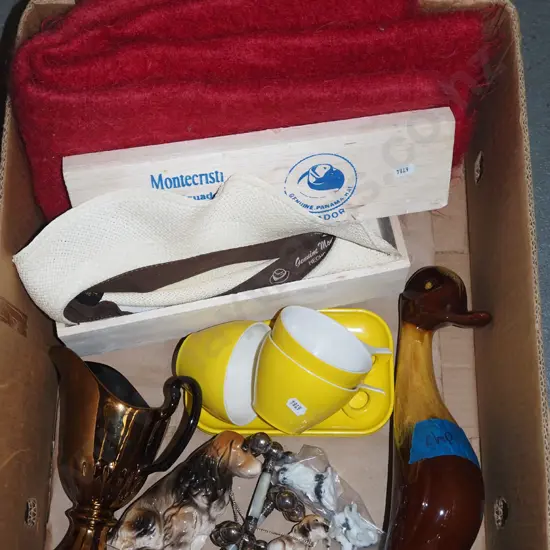 box; mohair blanket, Blue Mountain duck - chip, Ecuadoran hat etc