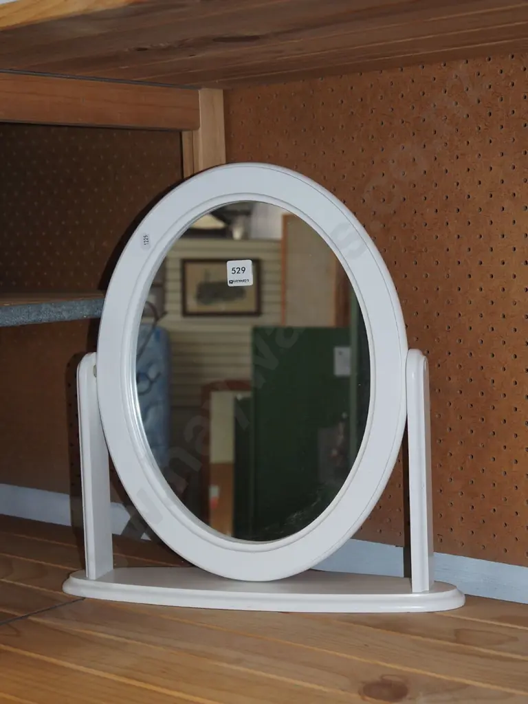 white painted wooden dressing table cheval mirror H430 Image 1++