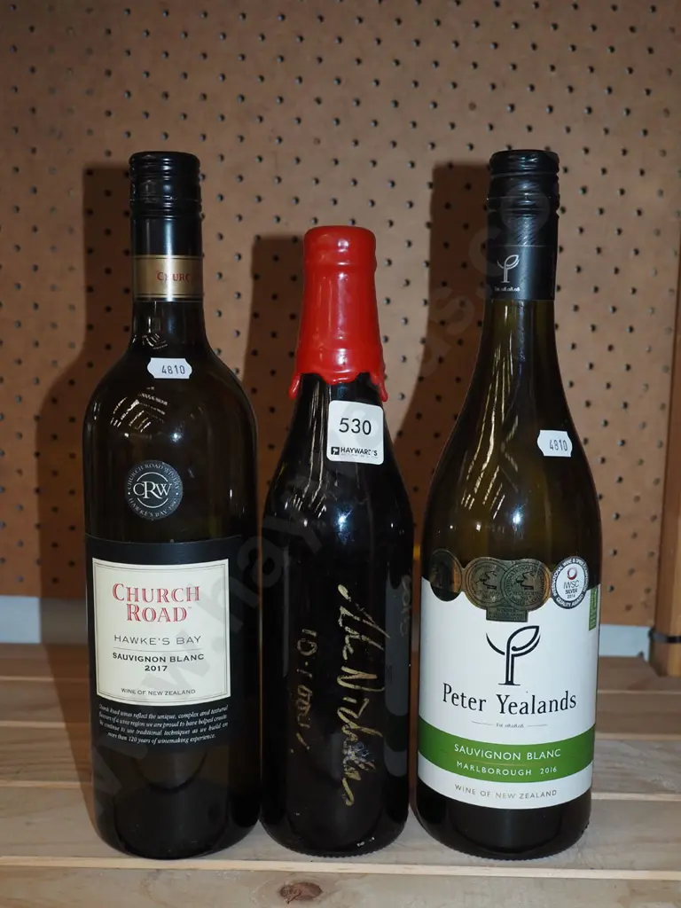 3x bottles of wine - Church Rd sauvignon blanc 2017, Yealands sauvignon blanc 2016, 1x unknown Image 1++