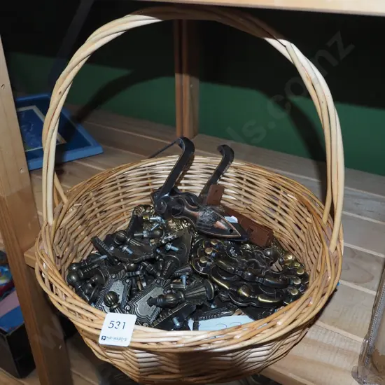 cane basket, numerous cupboard handles