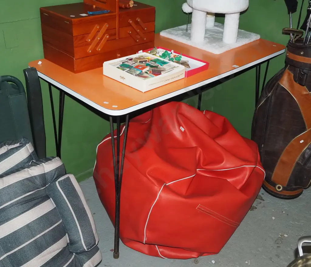 retro formica top dining table with metal legs - stains and wear Image 1++