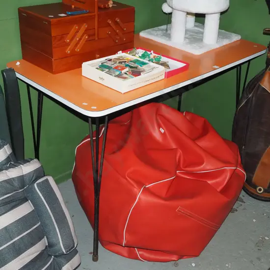 retro formica top dining table with metal legs - stains and wear