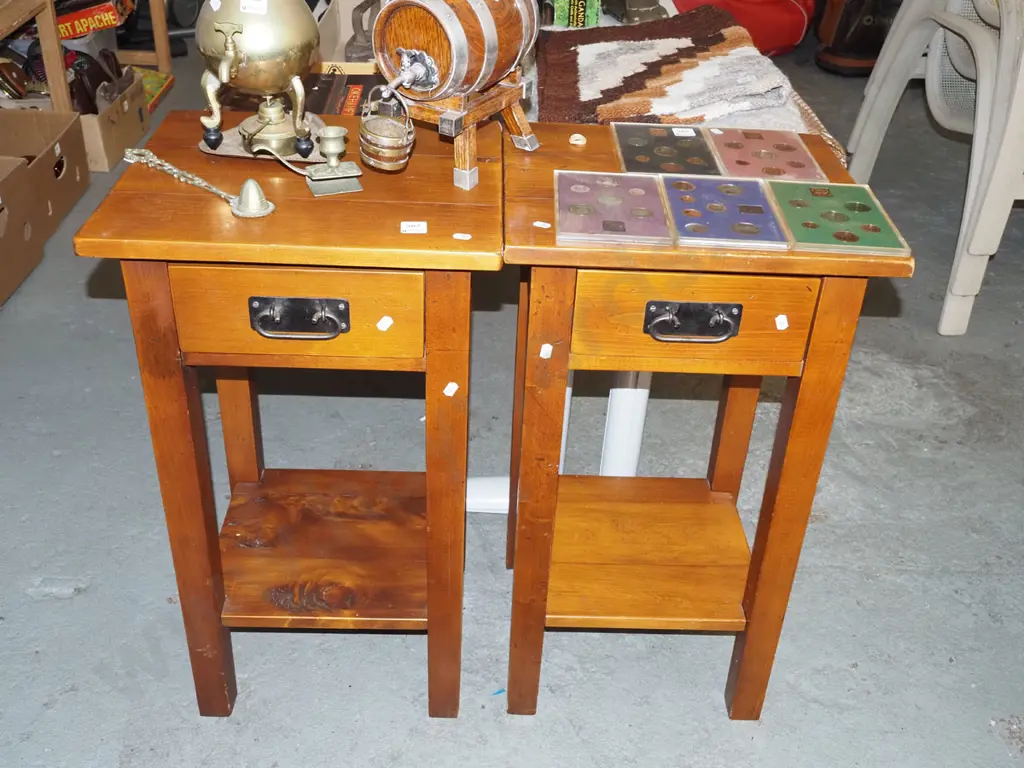 pair of solid pine single drawer 2 tier tables Image 1++