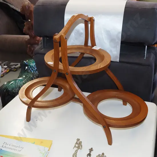 oak 3 tier cake plate stand