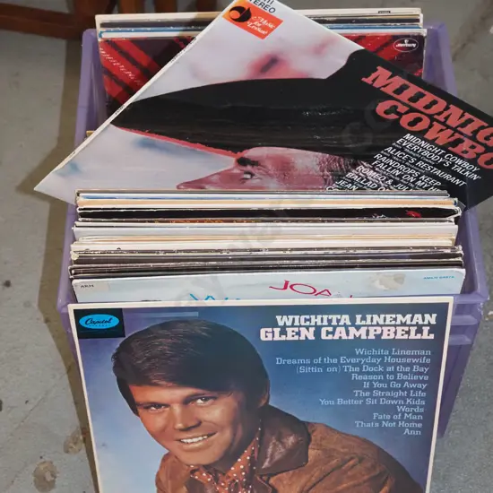 plastic tub; 1970s/80s LPs