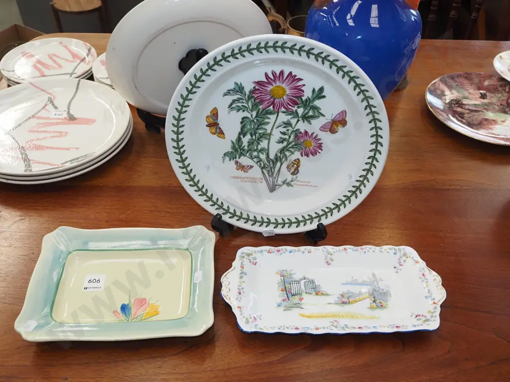 hand painted Clarice Cliff dish, Royal Albert Rosedale sandwich plate Image 1++