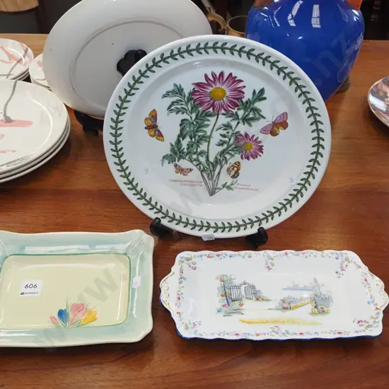 hand painted Clarice Cliff dish, Royal Albert Rosedale sandwich plate