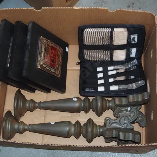 box; large candlesticks, 3x 3D wall art, picnic cheese board set