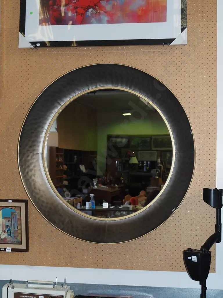 large contemporary tin framed circular wall mirror Diam875 Image 1++