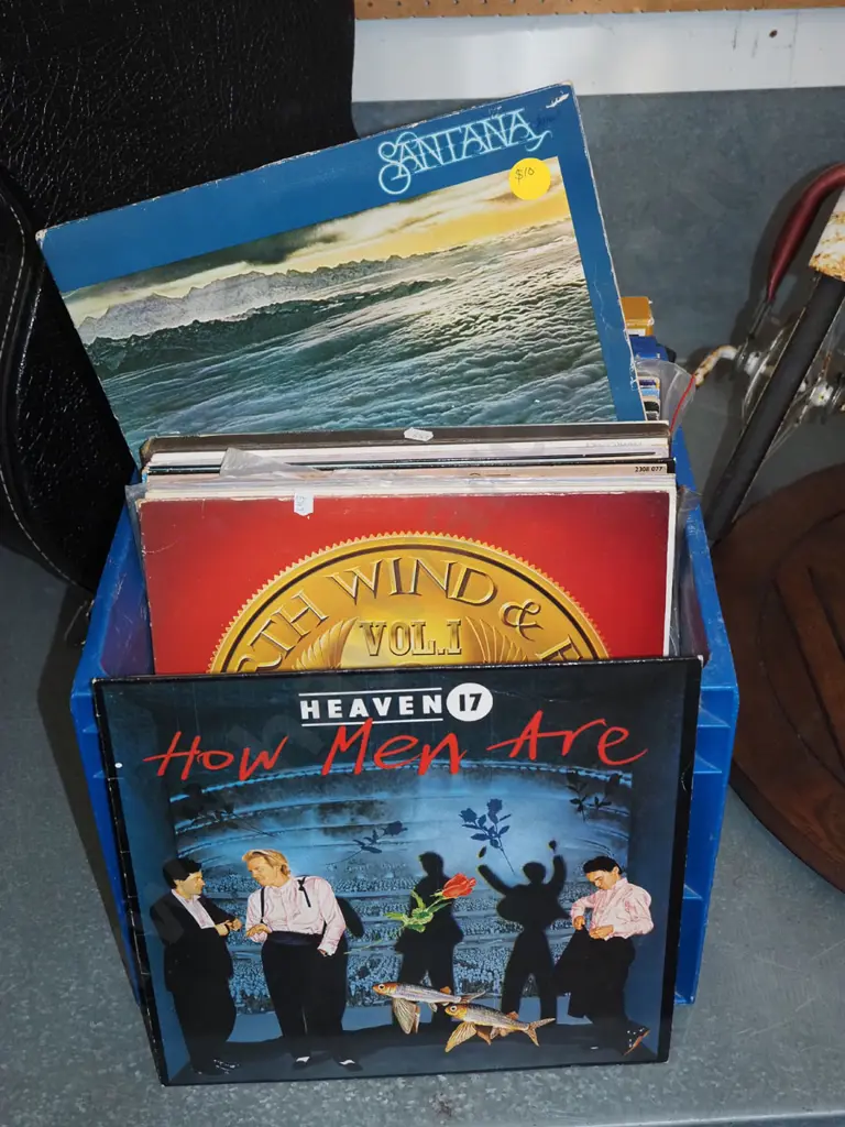 plastic tub of LPs; 1970s/80s Image 1++