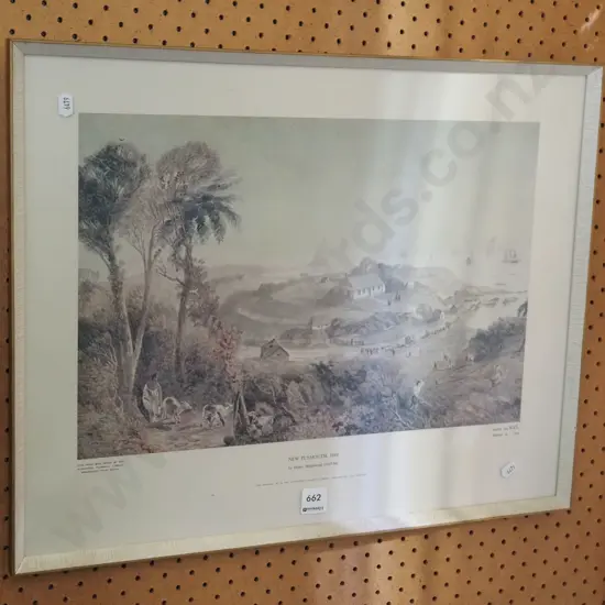 framed historic print - New Plymouth 1849 - fading