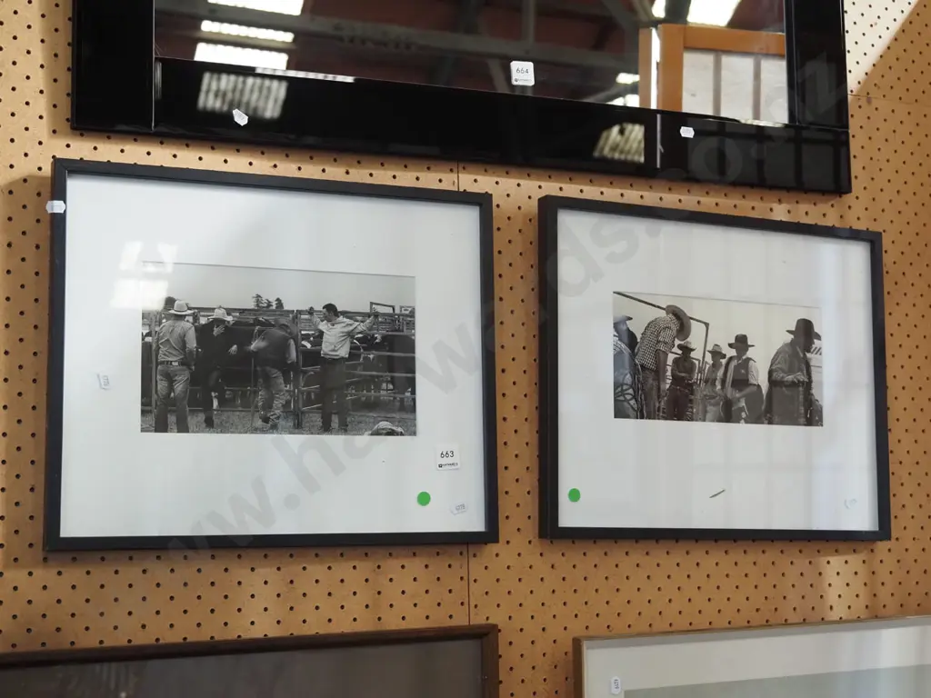 2x framed black and white rodeo photographs Image 1++