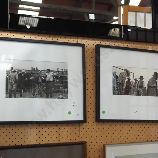 2x framed black and white rodeo photographs