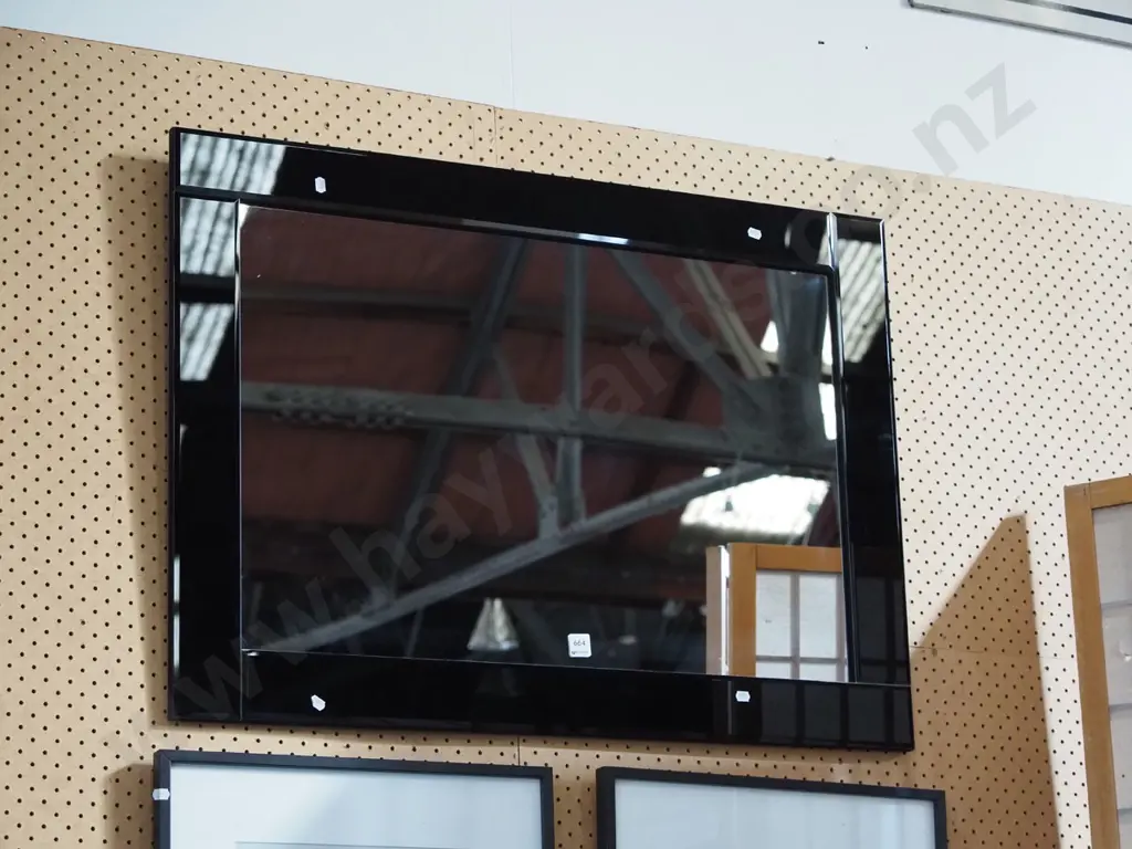 large black glass framed wall mirror H900 Image 1++