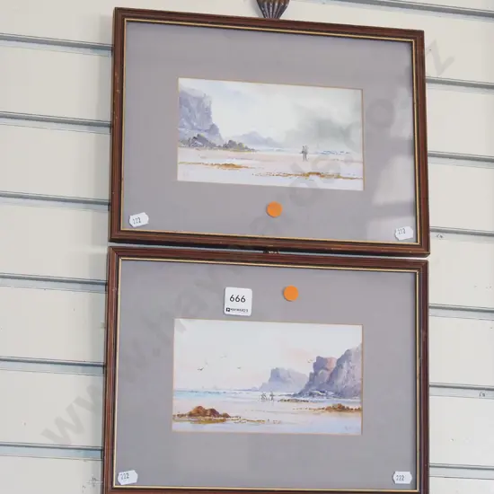 2x small prints - coastal scenes - orange dots