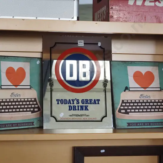 2x prints on tin, unframed DB advertising mirror