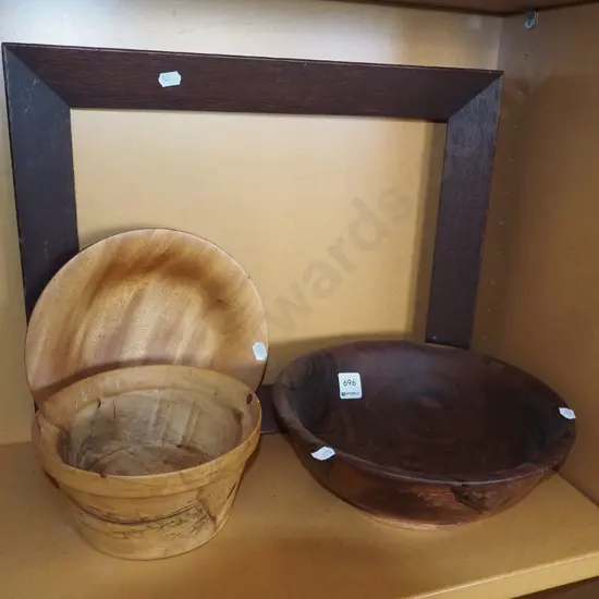 oak picture frame, 3x turned wooden bowls