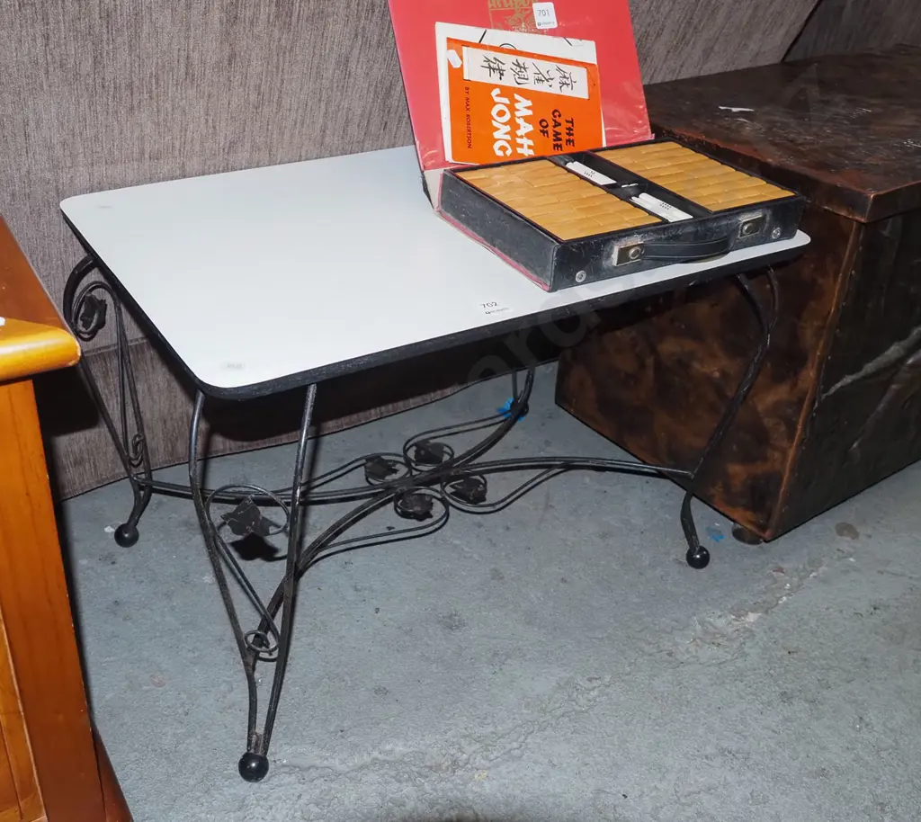 mid century metal based formica top end table Image 1++