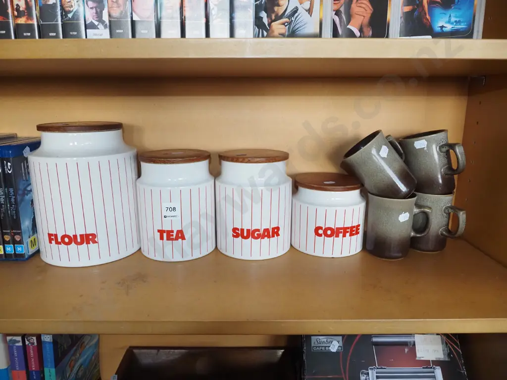 1980s Hornsea storage canisters, 4x Temuka cups Image 1++