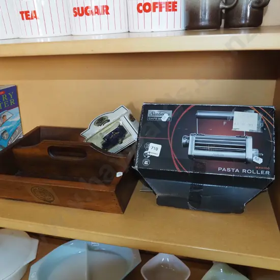 wooden handled tray, models of yesteryear, pasta maker