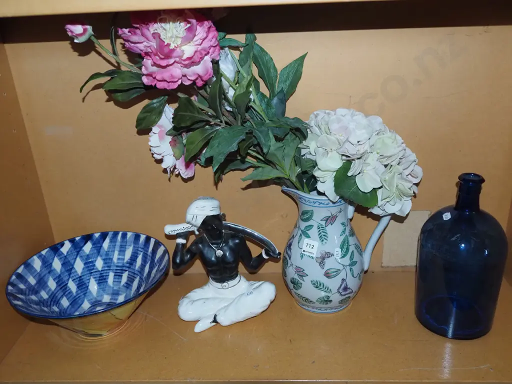 blue glass bottle, figurine, fruit bowl etc Image 1++