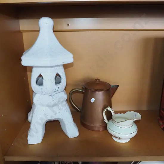 pagoda garden candle, lantern, coppper jug etc