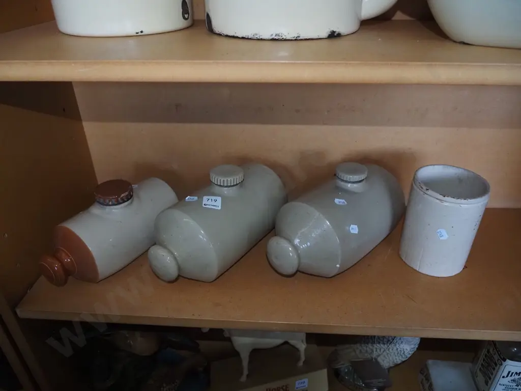 3x stoneware hot water bottles, cheese crock Image 1++