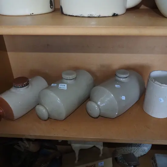 3x stoneware hot water bottles, cheese crock