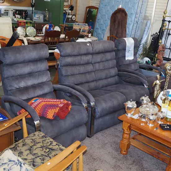 contemporary charcoal LaZBoy lounge suite - 2 rocker recliners, 2 seater settee