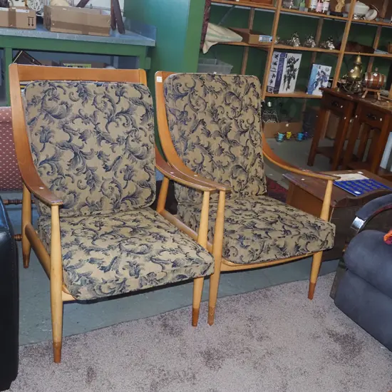 pair of mid century bentwood and spindle back armchairs